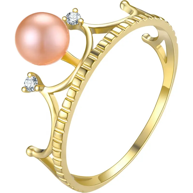 Новое поступление настоящая из 18-ти кратного желтого золота кольца ювелирные изделия кольцо Корона Пресноводный Жемчуг Золотое кольцо для женщин, на свадьбу