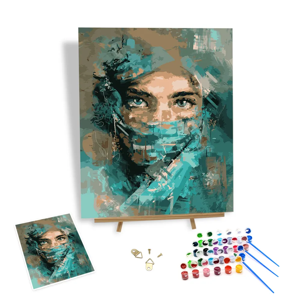 Dipinto con i numeri con vernice acrilica da colorare su tela mezzo mascherato donna ritratto immagine Home Decor Art Kit