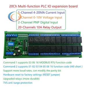 R4D6F20 20 Switch <strong>output</strong> /2 PNP Switch <strong>input</strong>/1 4-20MA Current IN/1 0-10V Voltage Analog <strong>Input</strong> RS485 <strong>Modbus</strong> RTU PLC IO Module