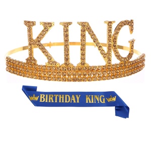 2 adet altın Rhinestone adam doğum günü kral kanat kral saç tacı erkekler için Set erkek doğum günü kostüm mevcut hediye parti malzemeleri