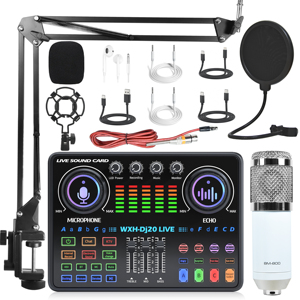 USB <strong>Audio</strong> Interface DJ Mixer Sound Card for PC Live Streaming &amp; Karaoke Recording Noise Cancelling Mic for Studio - Product Image 6