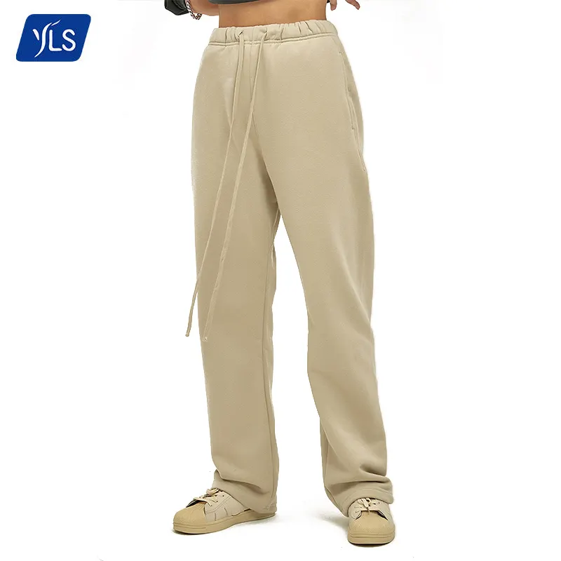 YLS 2023 última moda Casual Jogger pantalones de chándal personalizados liso Hip Hop algodón 365GSM polar terciopelo Raw Edge pantalones de chándal
