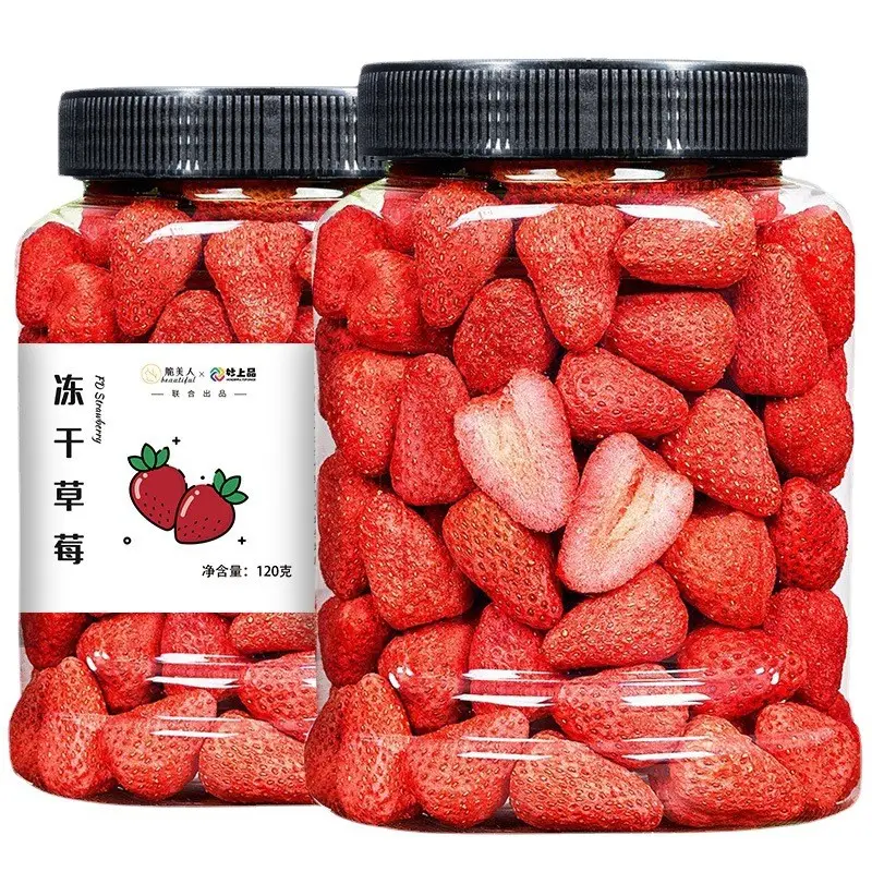 Botella de plástico de 120 gramos para snacks, fresas secas en rodajas, frisas y crujientes, China