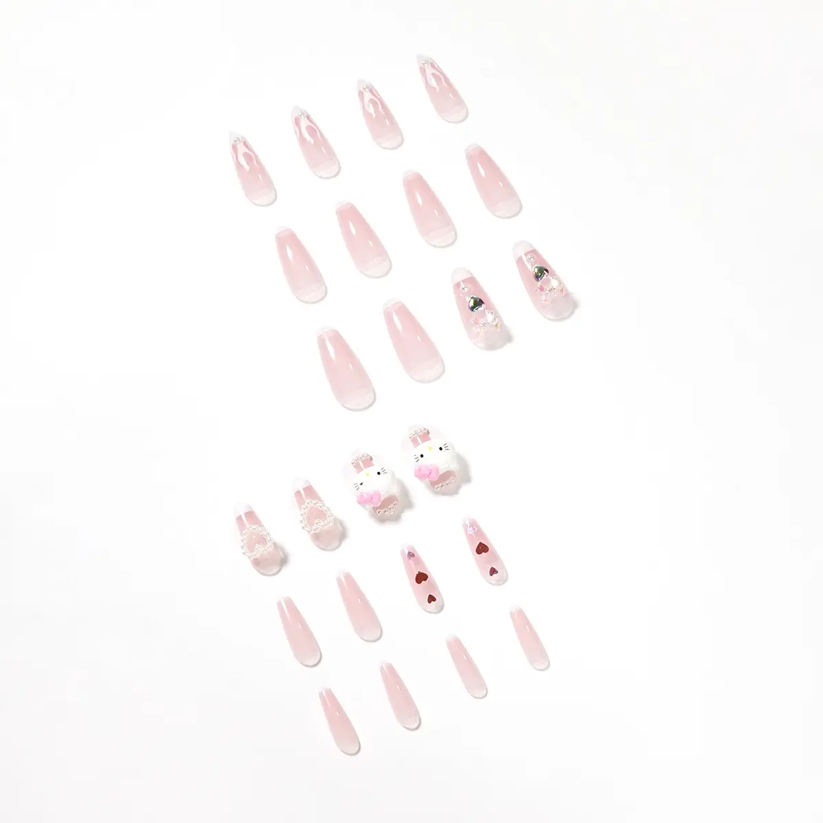 RTS Luxury Heart Pink Crystal Shiny Kitty Cat Cute Cartoon 3d Decorations False Press On Nails Tips For Nail Art Salon