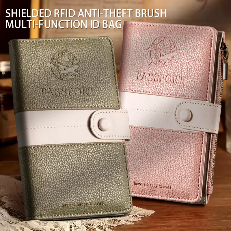 High quality passport pouch PU leather RFID blocking wallet passport card holder