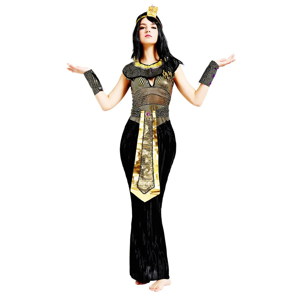 Festa di carnevale Halloween egiziano Cleopatra Costume donna adulto egitto regina costumi Cosplay Sexy vestito operato dorato