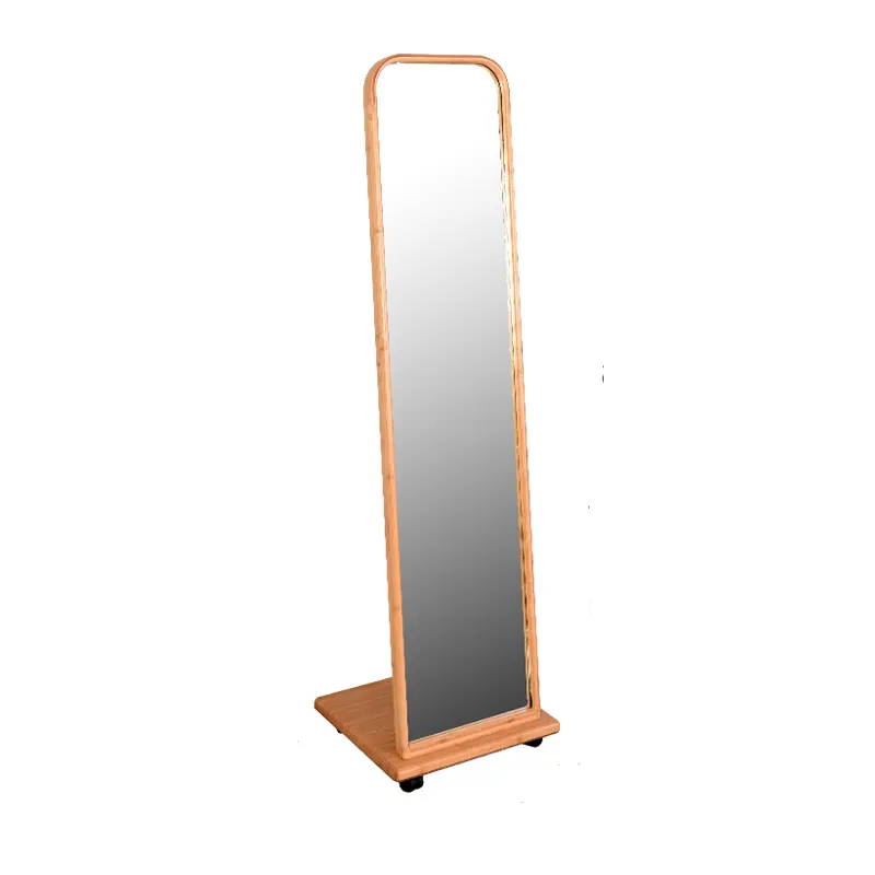 Espejo de pie de bambú para muebles, moderno espejo de pie de longitud completa, con marco inclinado, decorativo, para tocador