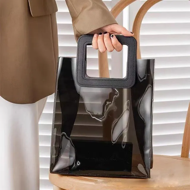맞춤형 홀로그램 PVC 쇼핑 투명 토트 백 손잡이가있는 투명 비치 클리어 라듐 쇼핑백