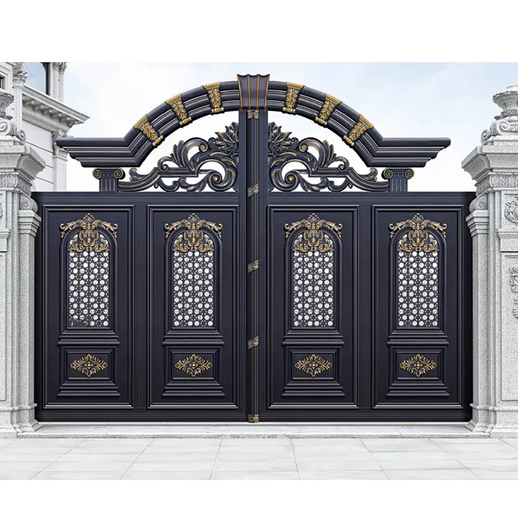 Portes latérales en fer forgé Accessoires de porte en fer forgé décoratifs Dernière conception de porte principale avec ouvre-porte pivotant à roue