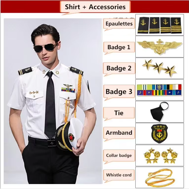 White short sleeve shirt+Black pants sets+Epaulets 2