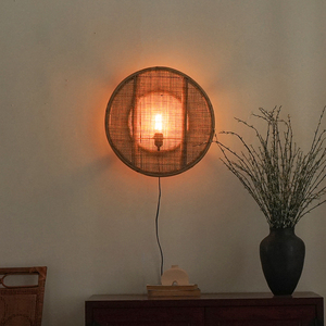 Ev için Retro LED duvar lamba doğal Rattan tarzı koridor ve çalışma aydınlatma Zen sanat çay odası ve oturma odası