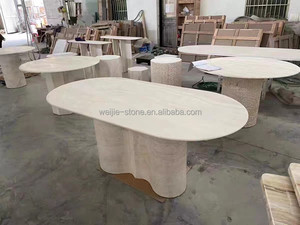 Mesa de comedor de piedra travertino natural, mesa de restaurante de mármol con escultura Rectangular de diseño de gama alta - Product Image 3
