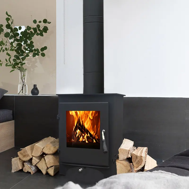 Nuevo diseño, precio de fábrica, estufa de leña de acero laminado en frío con chimenea larga