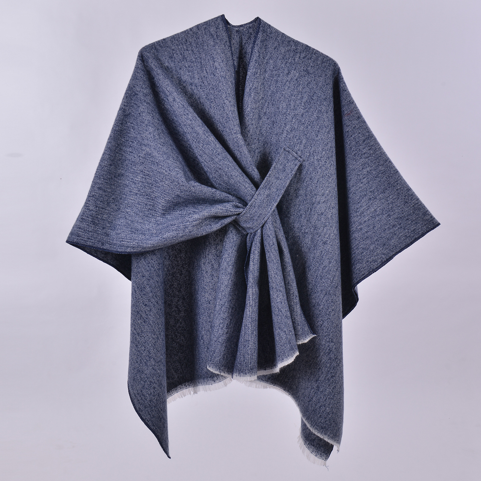 White beard strap shawl navy blue - 130x150cm