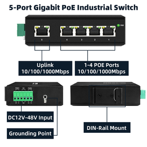 電圧ブースター12v/24v/48v DC電源入力5ポート産業用ネットワークPoEスイッチ - Product Image 4