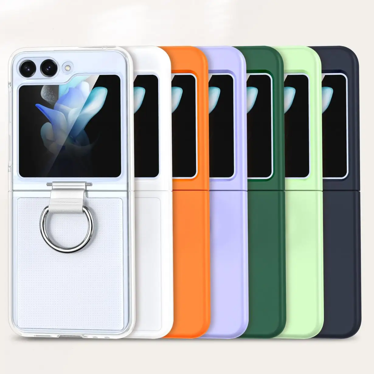 Anti Geel Transparant Doorzichtig Hard Pc Telefoon Hoesje Met Ring Voor Samsung Galaxy Z Flip 5 4 3 5G