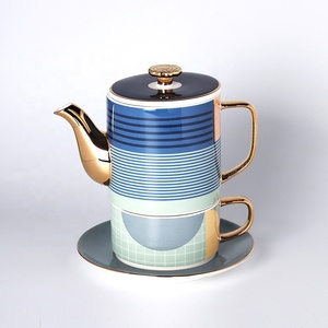 Jarras陶瓷奢华镀金线条图案定制石器欧式茶壶 + 杯碟茶具一体 - Product Image 3