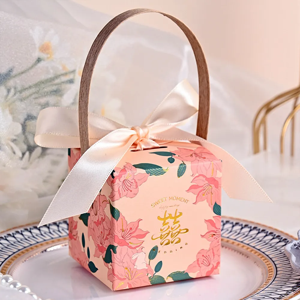 Goodie Ribbon Handle Wedding Boxes Wedding Candy Gift Box Mixed Paper Bag Craft Belt Packaging Boxes