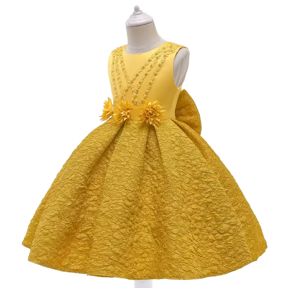 Niñas pequeñas fiesta princesa amarillo cumpleaños vestido desfile niños primer vestido de graduación vestidos con apliques