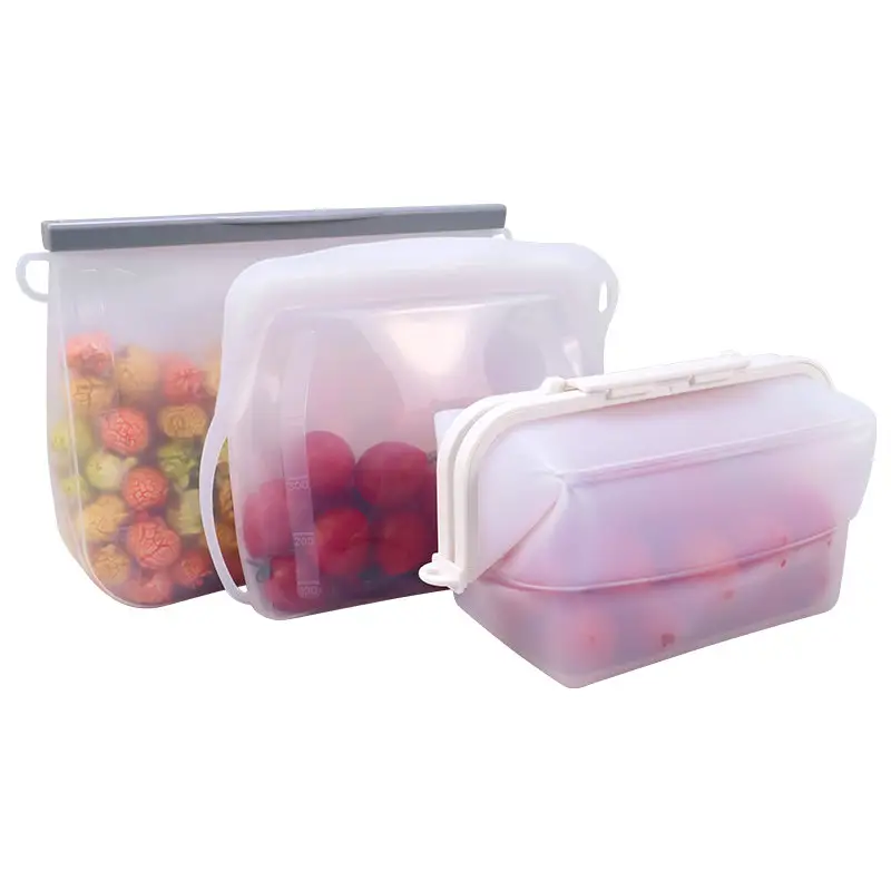 Saco de silicone dobrável reutilizável para armazenamento de alimentos, caixa de silicone dobrável para sanduiche e freezer, sacola com estampa personalizada