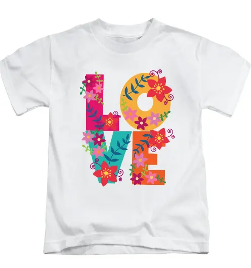 Gran oferta, camisetas coloridas con palabras de amor para niños, decoradas con flores transparentes, camiseta bonita de tendencia de moda cómoda para niña