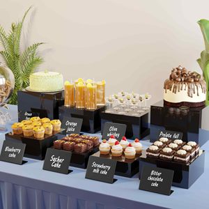 Đen Acrylic <span class=keywords><strong>Riser</strong></span> Cube thiết lập của 8 vuông thực phẩm tráng miệng hiển thị đứng cho tự chọn - Product Image 1