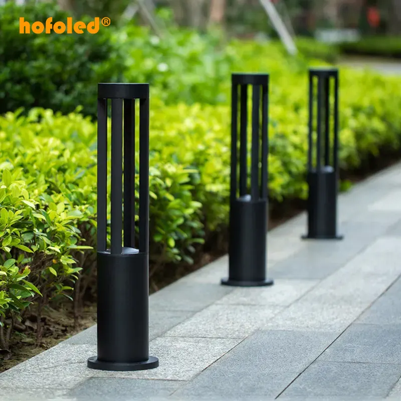 Hofoled Preto Comercial 7W Alumínio Caminho Paisagem Bollard Road Street Outdoor Garden Lanterna Bollard Luz Lawn Lâmpadas