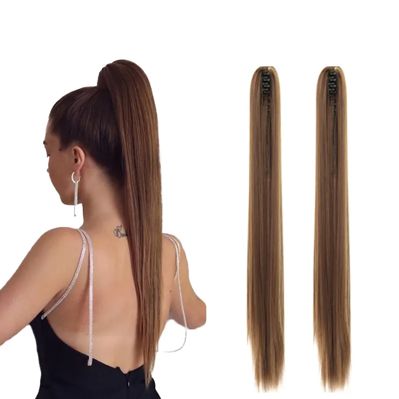 24 pulgadas 130g garra Clip extensión de cola de caballo pelo recto largo recto garra Clips Cola de Caballo postizos para mujeres