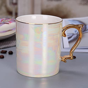 セラミックパールシェル釉薬コーヒーマグ本物の金のハンドルと高品質の磁器カップと工場で金の縁 - Product Image 1