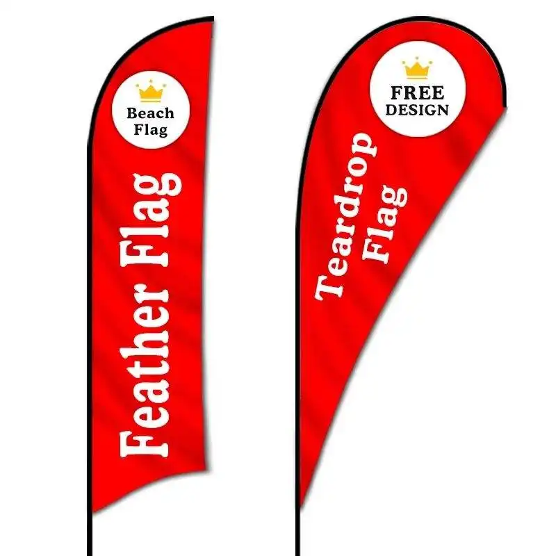 Huiyi Single or Double Sided Custom Feather Promotional Flags and Banners Beach Teardrop Flag Outdoor Advertising Banner