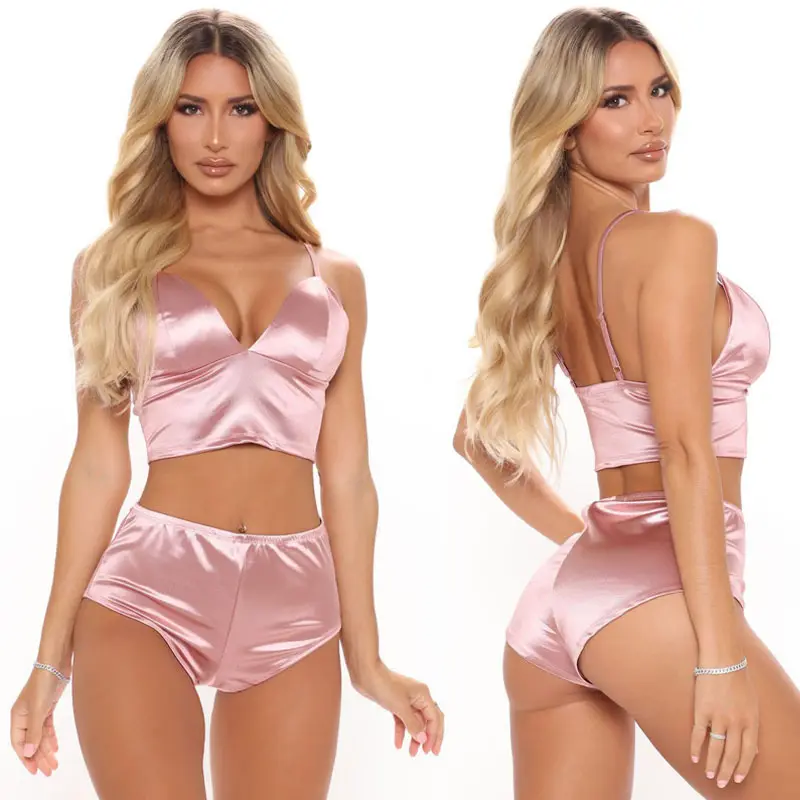 Populaire 2 Stuk Zijde Vrouwen Pyjama Set Dames Lingerie Pyjama Sexy Nachtkleding In De Avond