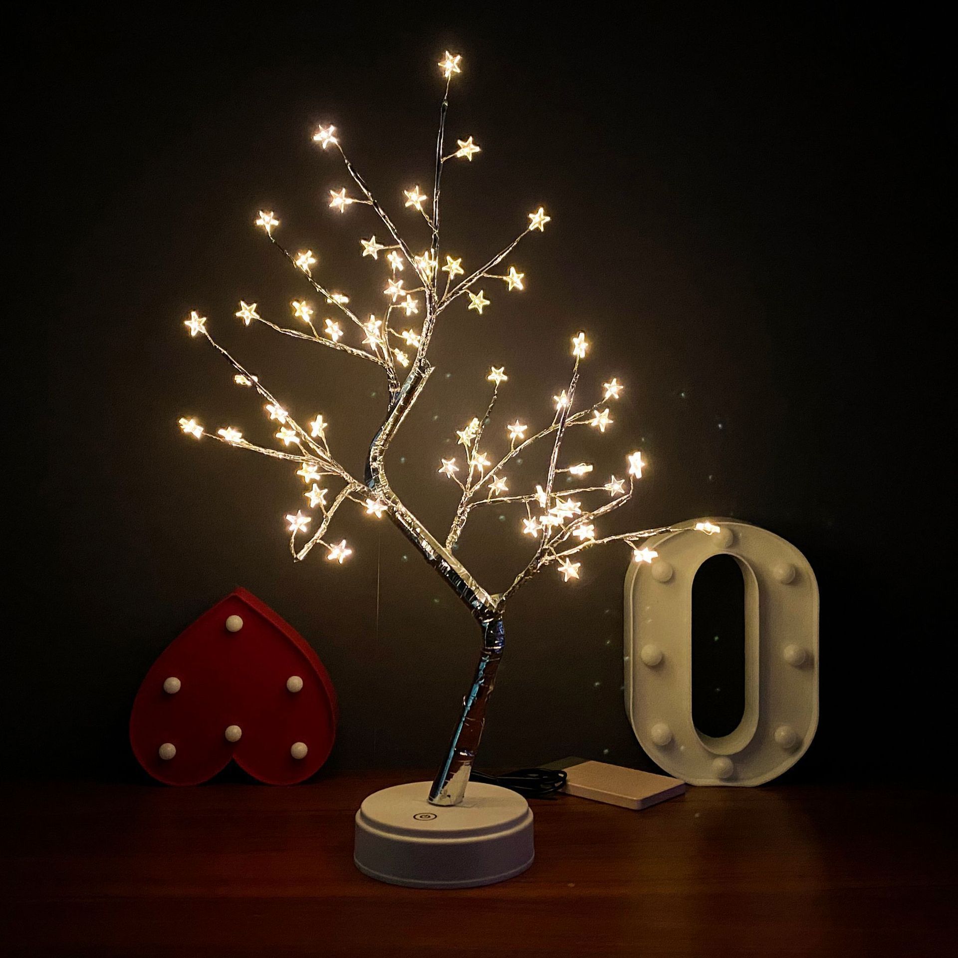 60l pentagram tree light-silver branch warm light