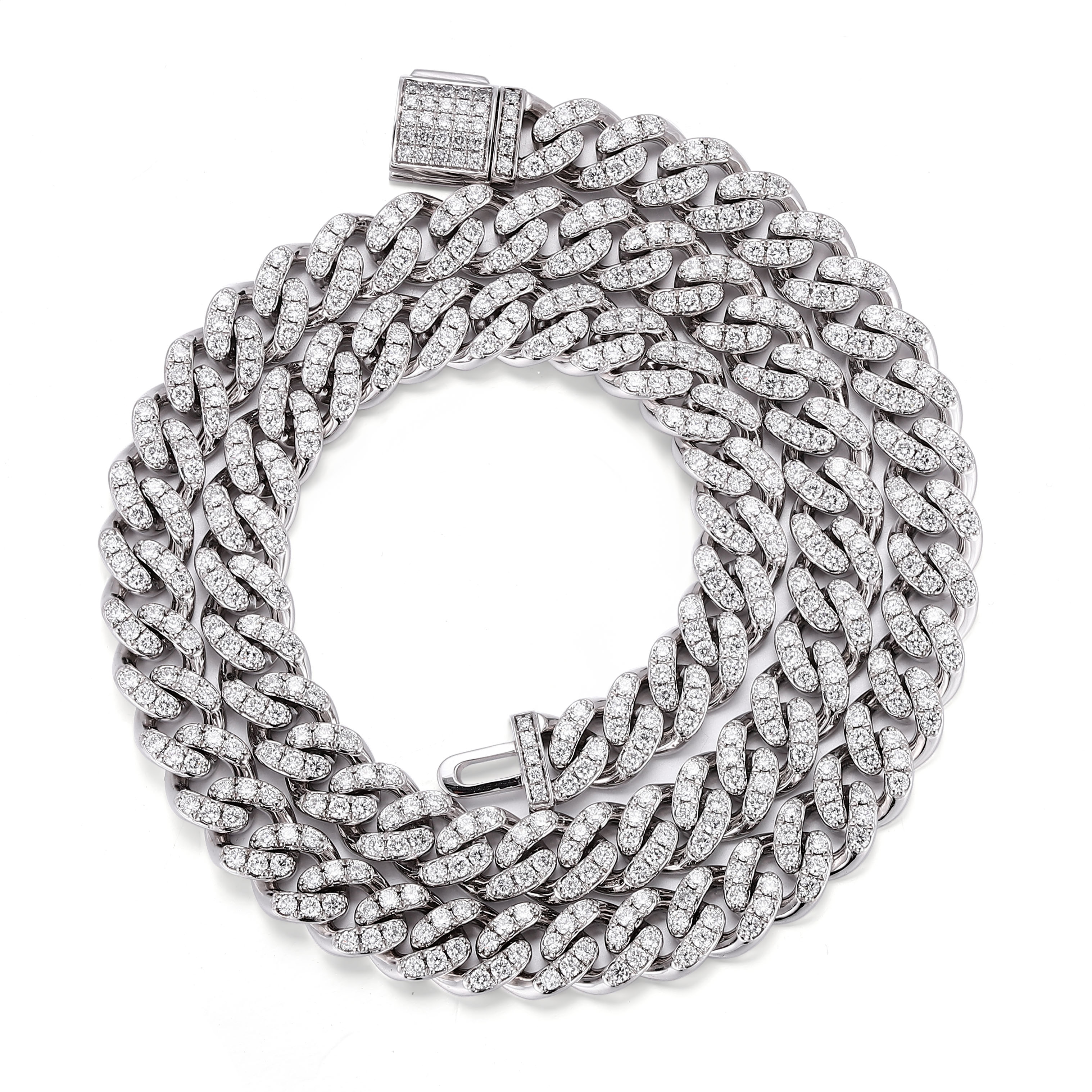 Cadena cubana de oro blanco de 10k de 8 mm