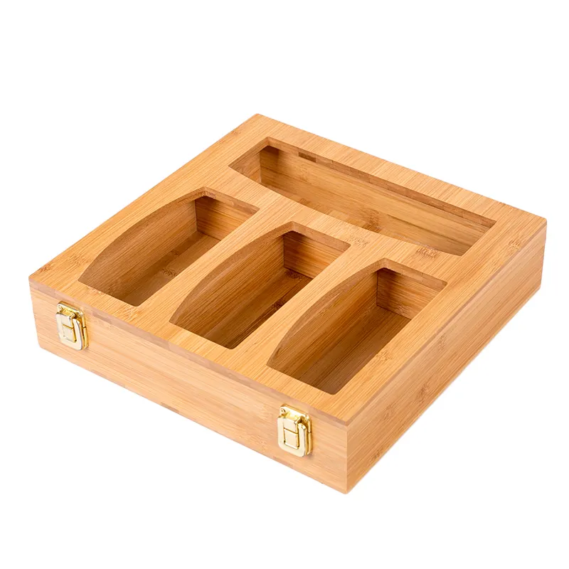 Бамбуковый органайзер для хранения продуктов, квадратные слайдерные сумки и ящики для грязных кухонных решений для хранения