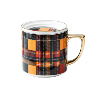 Creative Simple square Grid Coffee <strong>Cup</strong> European Color Glaze Ceramic <strong>Cup</strong> with Lid - Product Image 6