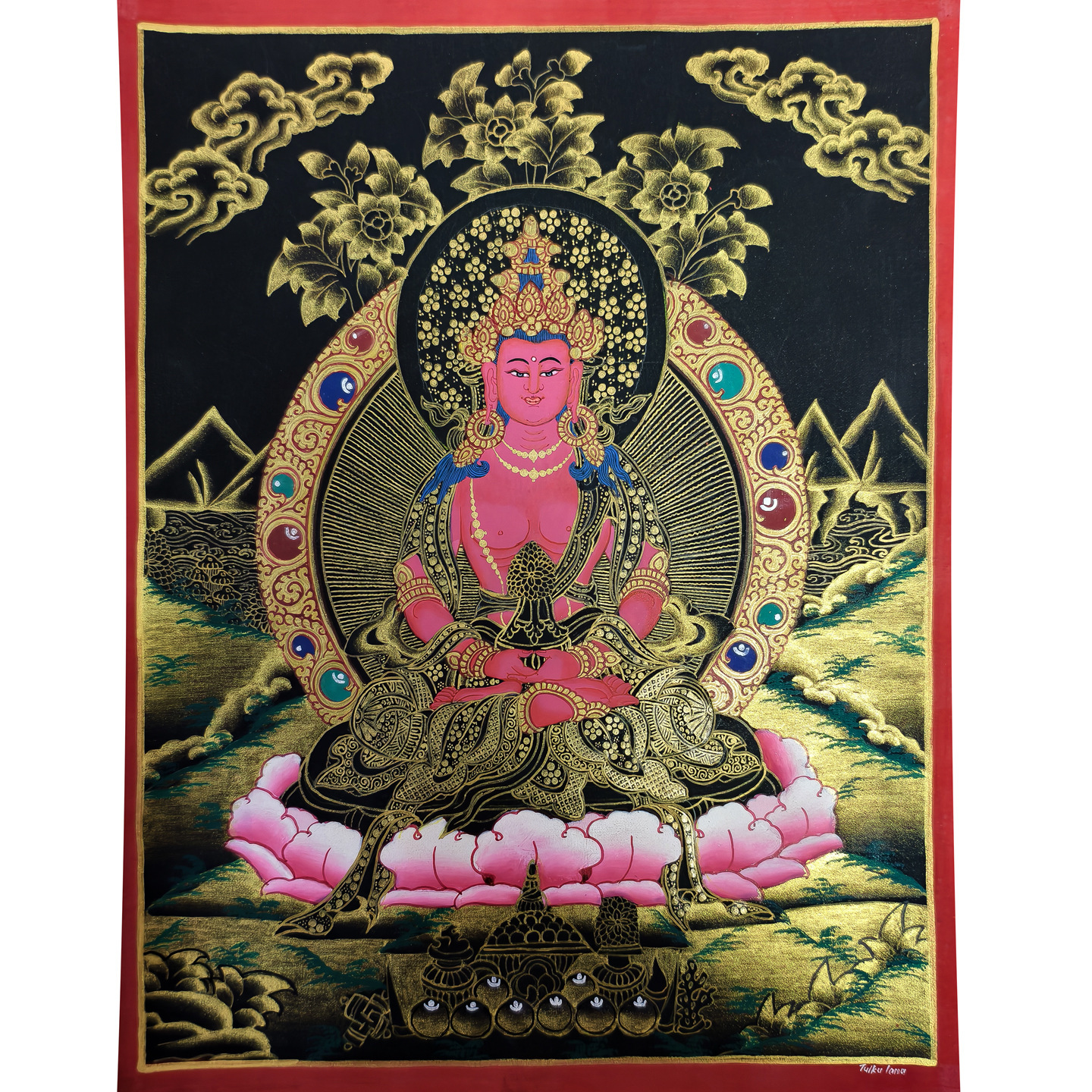 Peinture bouddha longévité or noir - motif cœur - 3020
