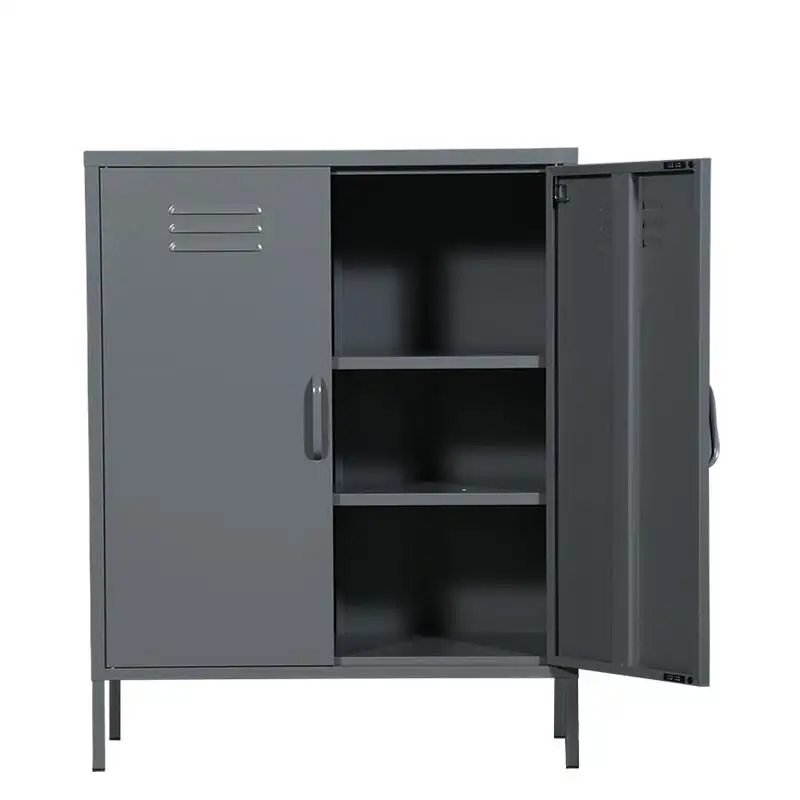 Home Furniture manufacturer iron storage cabinet magnetic door modern design 2 door steel locker with high feet metal cabinet