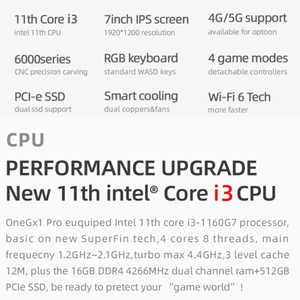 ONE-<strong>NETBOOK</strong> OneGx1 Pro PC 7.0 Inch 16GB+512GB <strong>Intel</strong> 11th Core <strong>I3</strong> Mini Laptop - Product Image 3