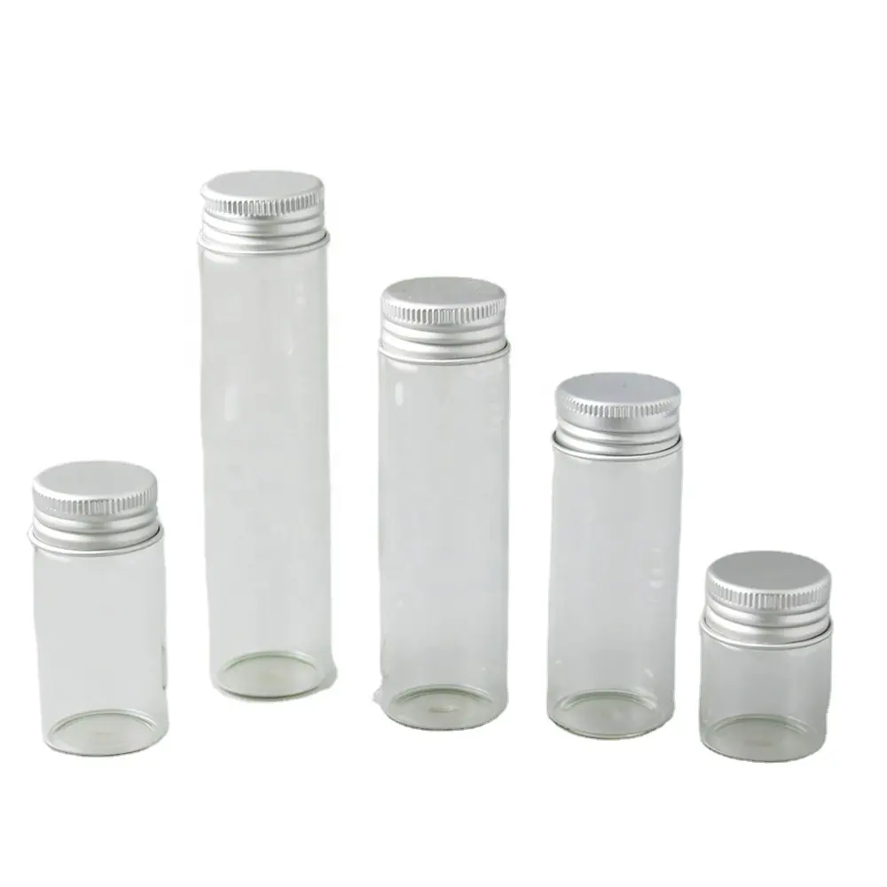 Transparent 15ml 25ml 40ml 50ml 60ml glas flasche mit schraube kappe Aluminium Silber deckel Leere nachfüllbare Lagerung Rohr Schraube top