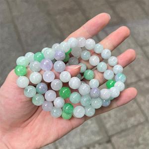 กำไลหยกสีเขียว8มม. เครื่องประดับหินธรรมชาติสีม่วงพม่าแท้พร้อมใบรับรองคุณภาพสูงหยกบำบัดเสน่ห์โชคดี - Product Image 5