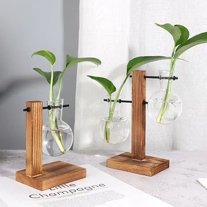 テーブルガラスと木製の花瓶プランターテラリウム花瓶と木製トレイ木製フレーム - Product Image 2