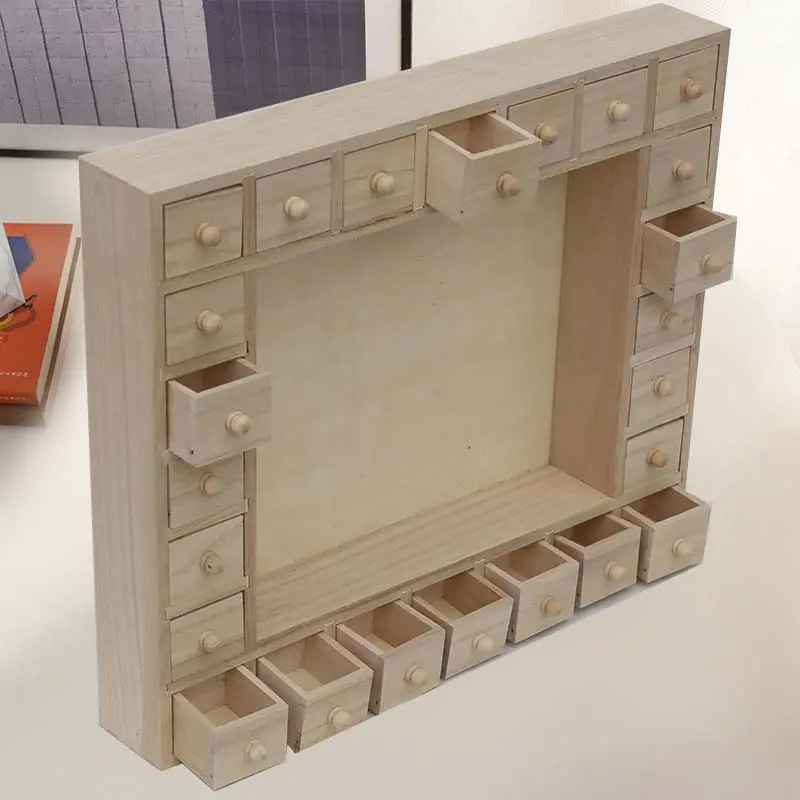 صندوق خشبي ريفي مربع الشكل قطعة مركزية للتخزين مع درج لطاولة المنزل صناديق خشبية للحرف اليدوية لديكور المنزل على شكل كنزة