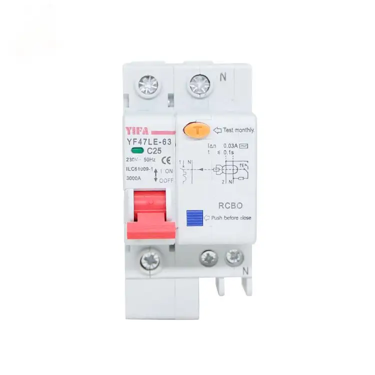 Disyuntor diferencial de corriente residual RCBO con sobrecorriente.