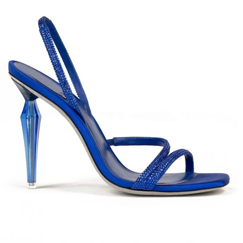 CUSTOM HEELS ANMAIRON Hand gefertigte Diamant sandalen mit offenen Zehen Designer Blue Suede Clear Heel Dress Schuhe Sandalen mit Absatz