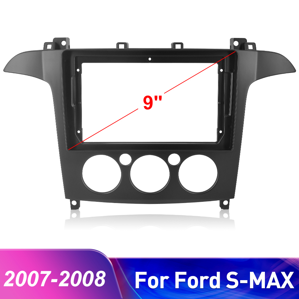 Podofo 2 Din 9 Inch Car Radio Frame Plastic Fitting Frame Kit For Ford/S-MAX Manual 2007-2008 With Protocol