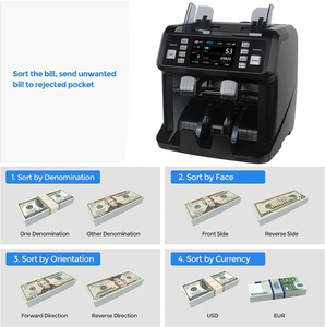 Máquina clasificadora de billetes de 2 bolsillos, contador de monedas para diferentes denominaciones, clasificación de efectivo para dinero diferente - Product Image 5
