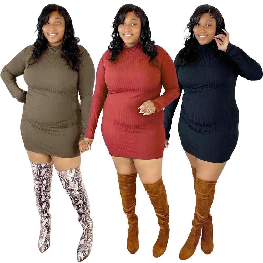 A buon mercato all'ingrosso Plus Size abbigliamento donna autunno manica lunga 5XL aderente Mini abito taglie forti