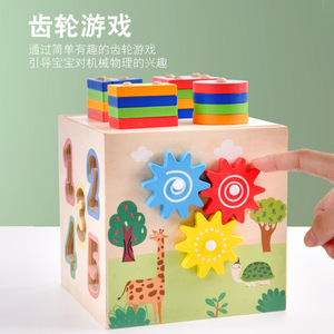 Erken eğitim bilişsel beceriler ve şekil sınıflandırması için çocuk çok fonksiyonlu ahşap beyin kutusu - Product Image 3