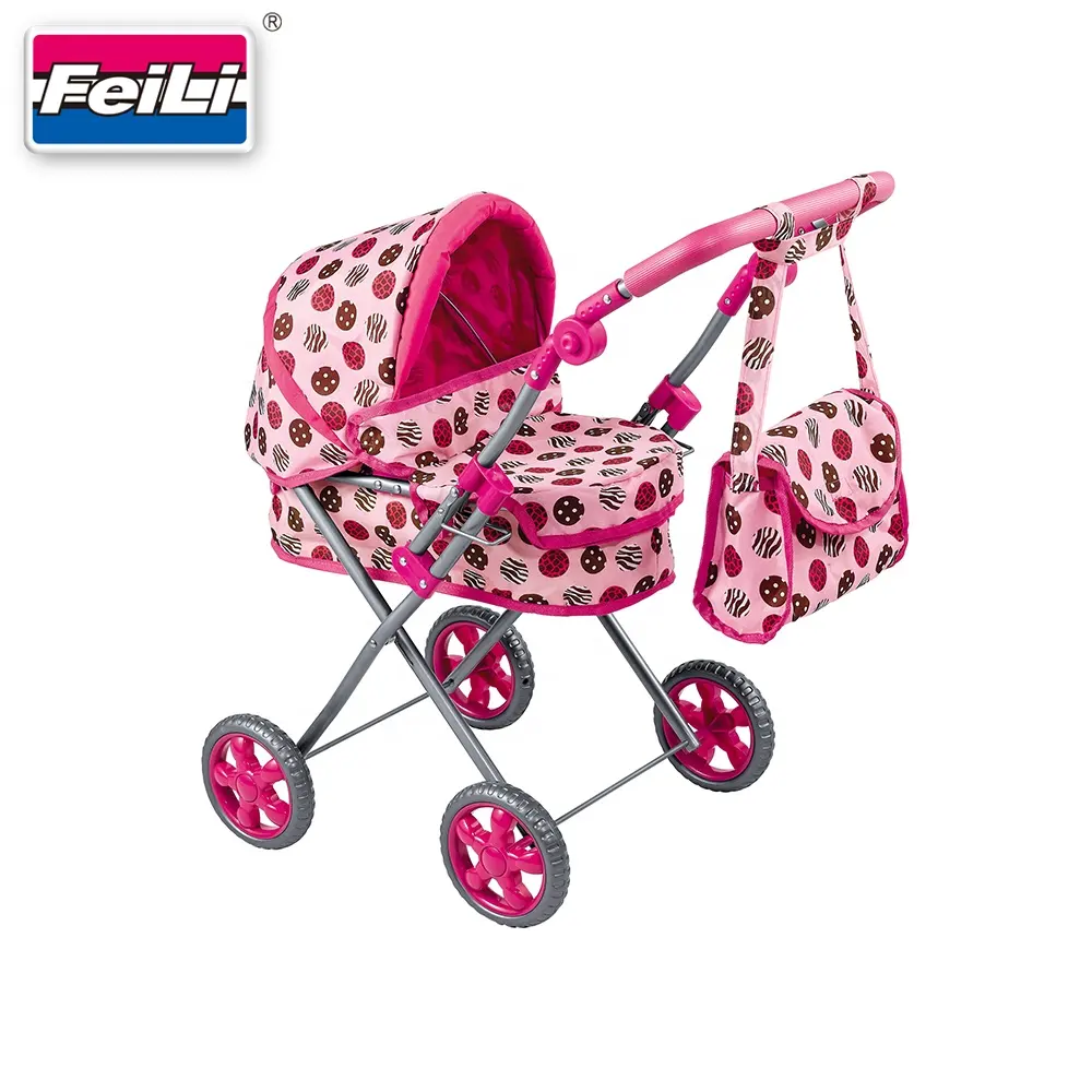 Feili-cochecito de bebé de lujo, carrito con bolsa de hombro y barra de mango ajustable para muñecas reborn, juguetes de simulación