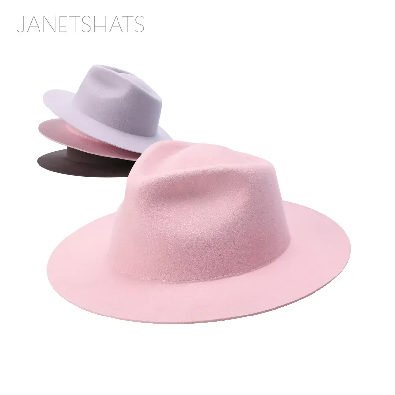 2024 женская оптовая продажа Роскошная простая дизайнерская пустая женская шляпа с поясом в решетке, 100% шерстяная фетровая шляпа с широкими полями